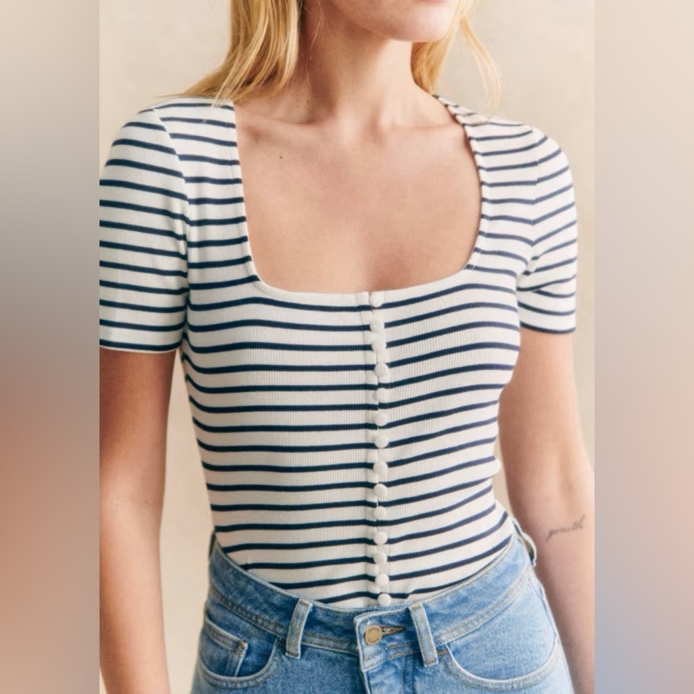 Sezane Grant shirt in ecru/marine stripes size Small S new with tags NWT